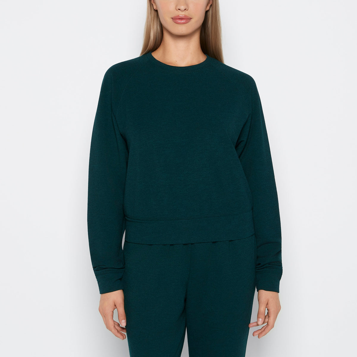French Terry Crew Neck Sleep Top in Emerald Green Heather