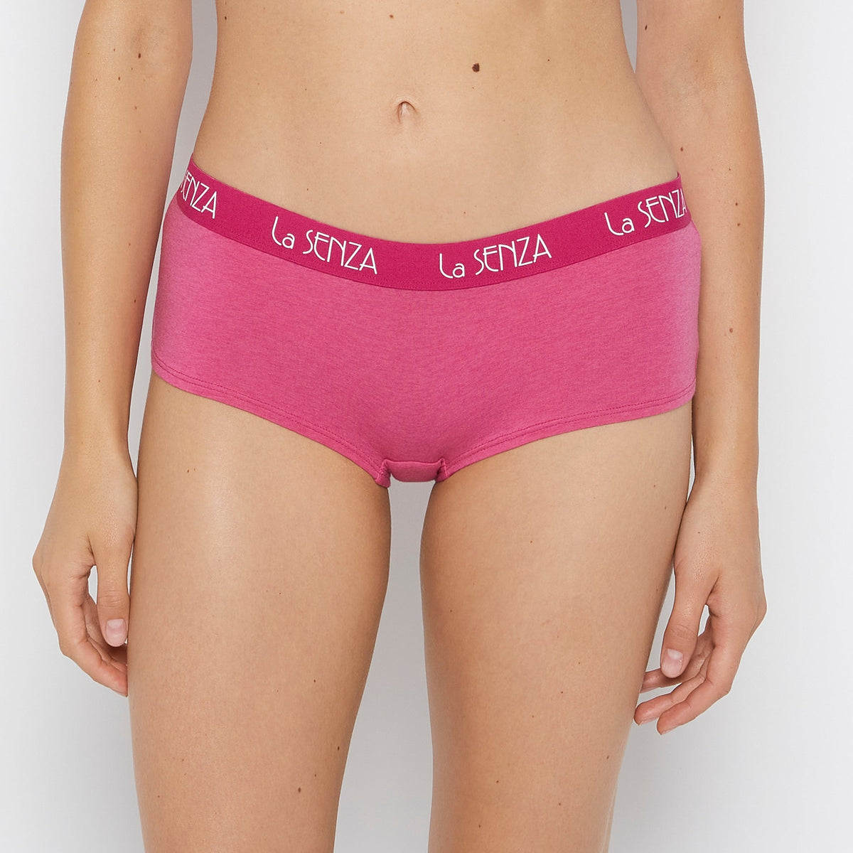Boyshort Panty with Art Deco Logo in Fuchsia Red Heather